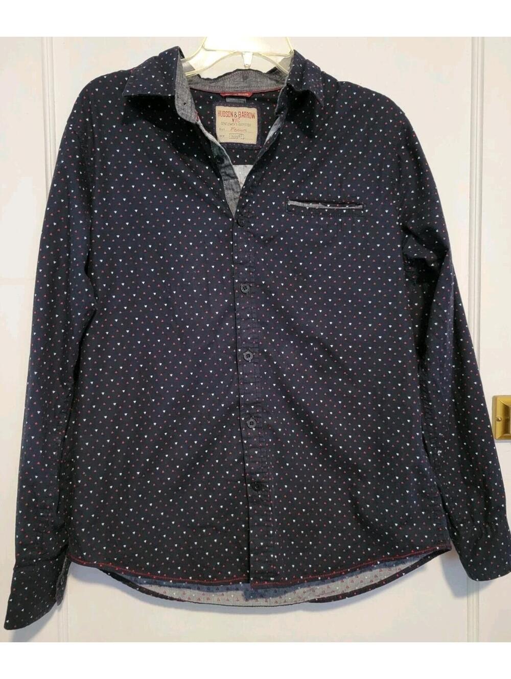 Hudson & Barrow NYC Men’s Medium Red White Blue Cotton Button Shirt
